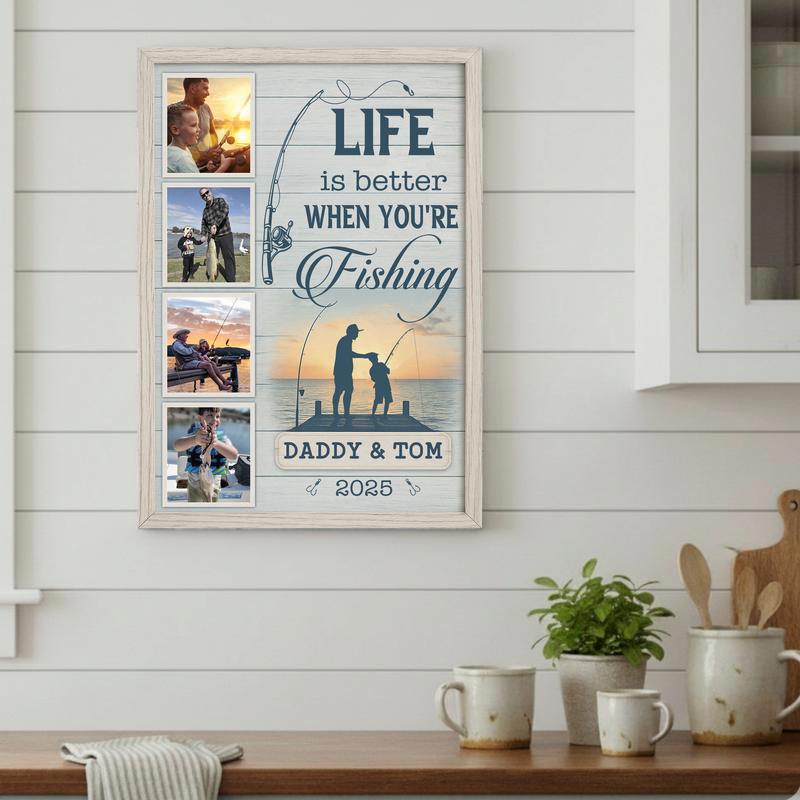 Dad & Son Fishing Photo Collage Farmhouse Personalized Canvas