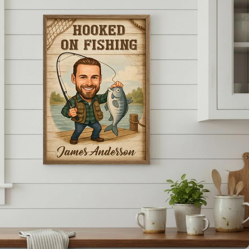 Funny Gift For Dad - Custom Fisherman Caricature Cartoon Canvas