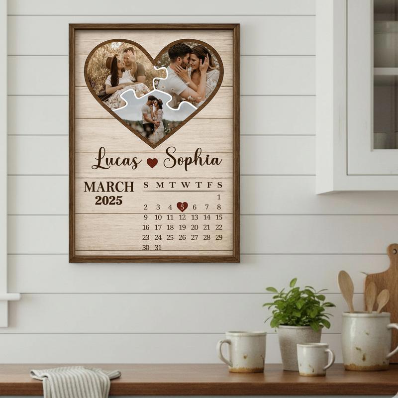Milestone Heart Calendar Personalized Couple Photo Gift Canvas