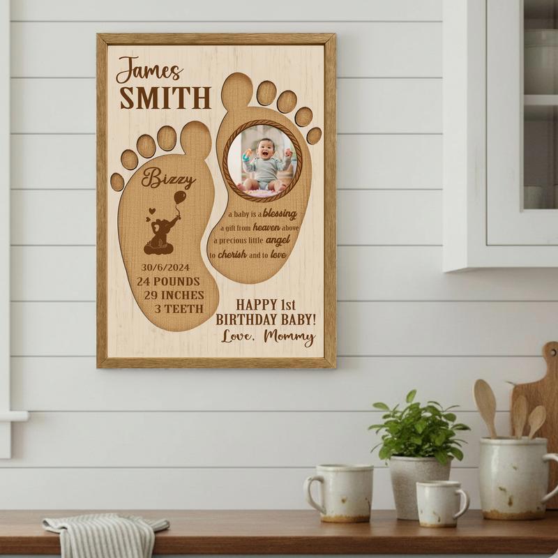 Newborn Keepsake Canvas - Baby Footprint & 1st Birthday Stats
