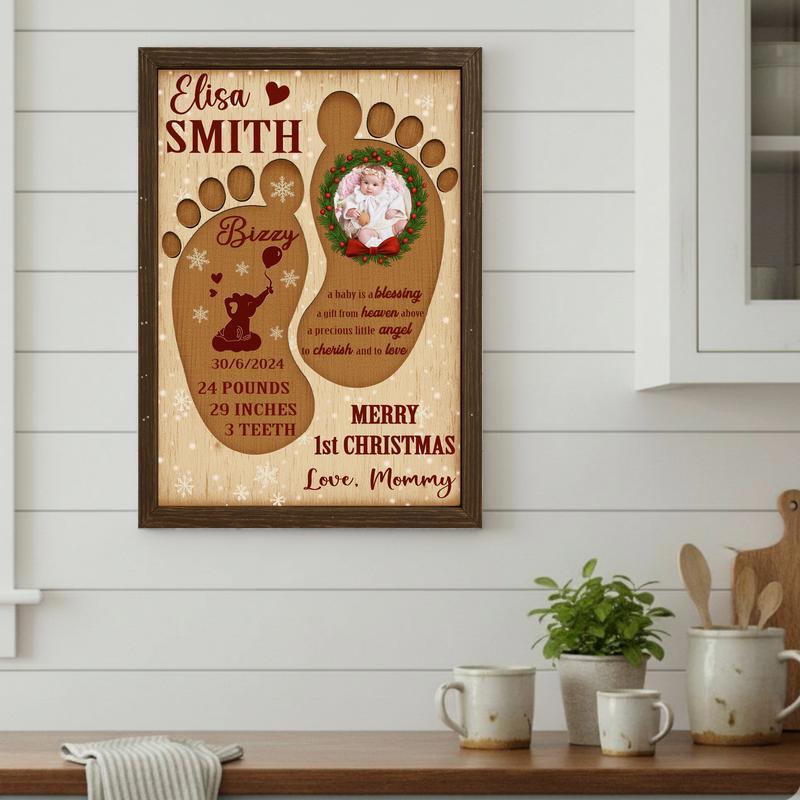 Personalized Baby's First Christmas Footprint Keepsake Canvas