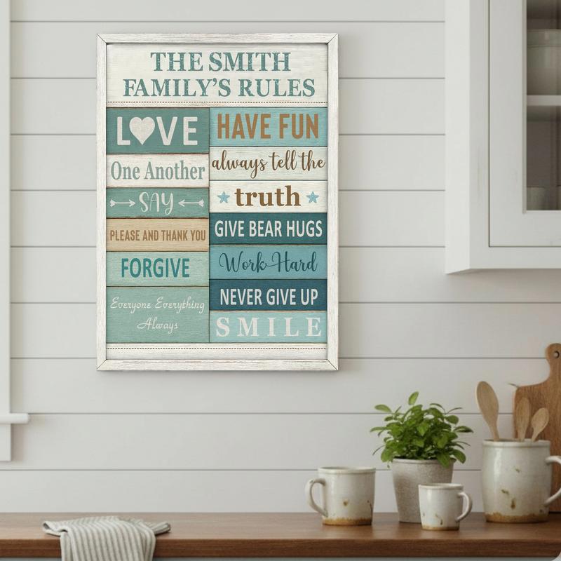Personalized Coastal Rustic Farmhouse Family Rules Canvas