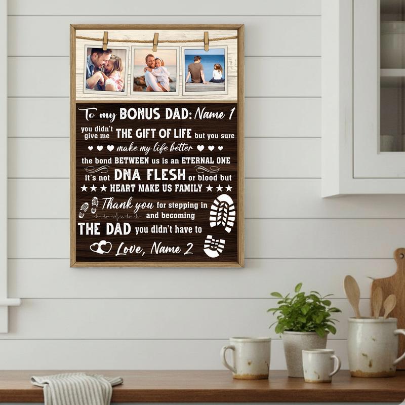The Best Bonus Dad - Personalized Rustic Farmhouse Canvas