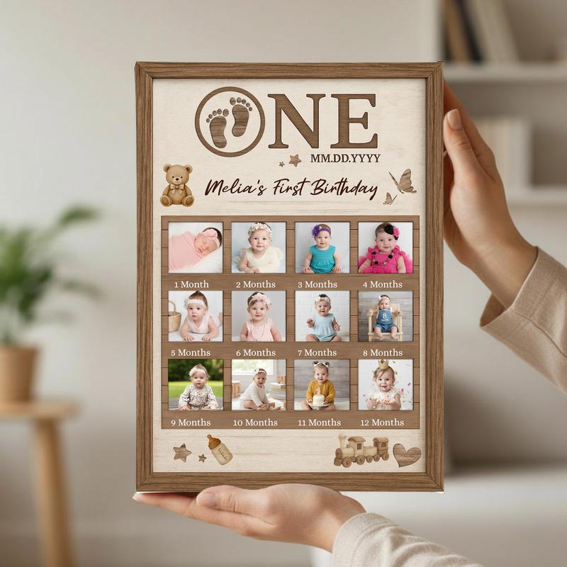 Baby Milestone 1st Birthday Gift - Custom Photo Collage Canvas