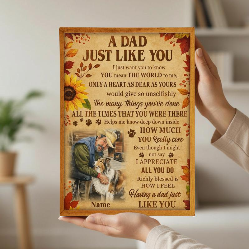 Beloved Dog Dad Photo Keepsake - Rustic Fall Thanksgiving Canvas