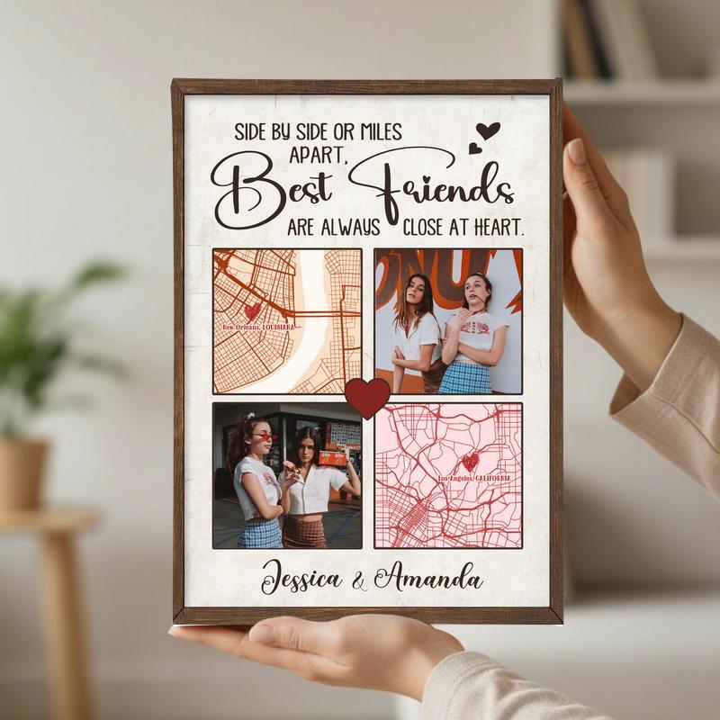 Connecting Hearts Best Friend Long Distance Map Photo Canvas