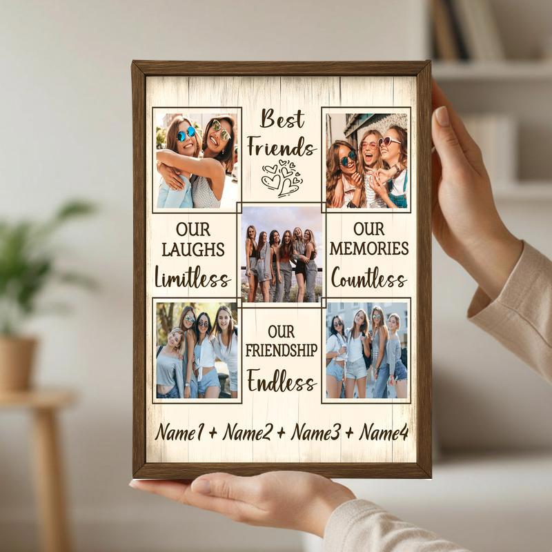 Custom Best Friend Photo Collage Canvas - Rustic Keepsake Gift