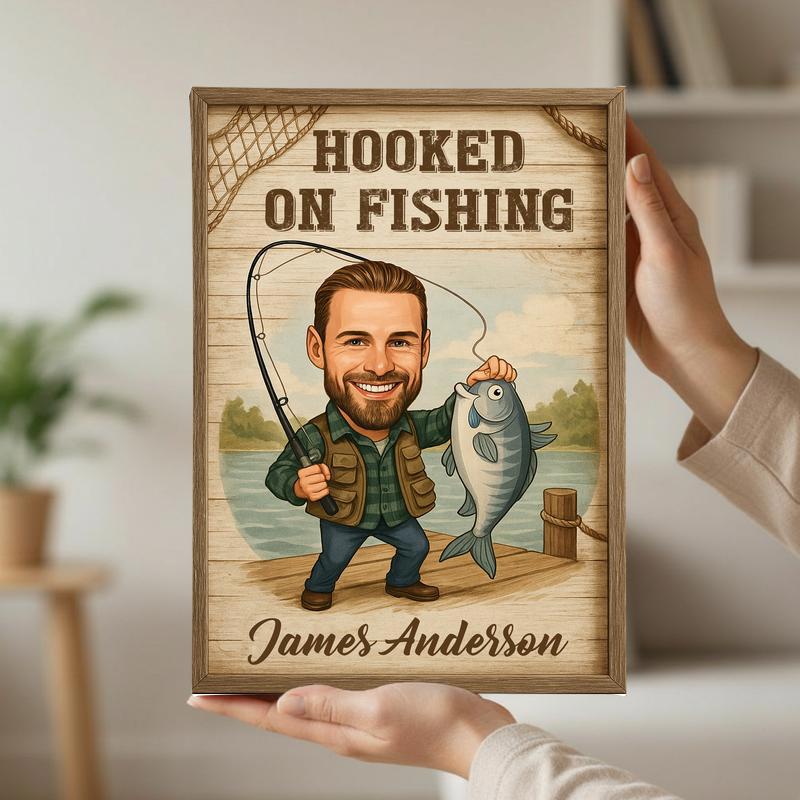 Funny Gift For Dad - Custom Fisherman Caricature Cartoon Canvas