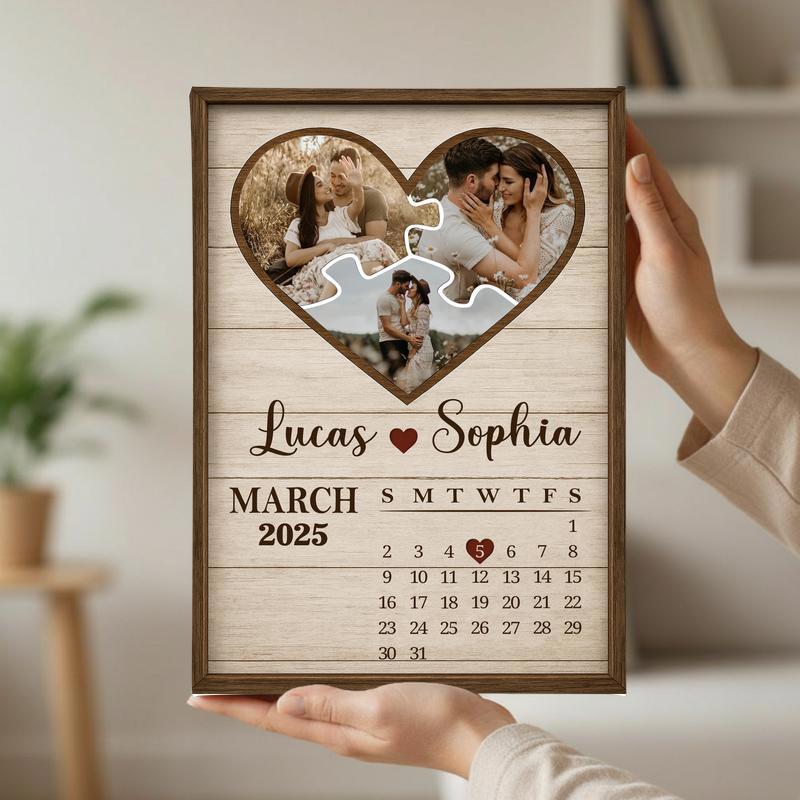 Milestone Heart Calendar Personalized Couple Photo Gift Canvas