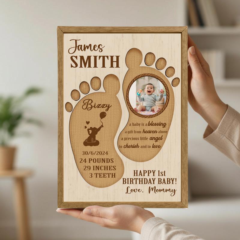 Newborn Keepsake Canvas - Baby Footprint & 1st Birthday Stats