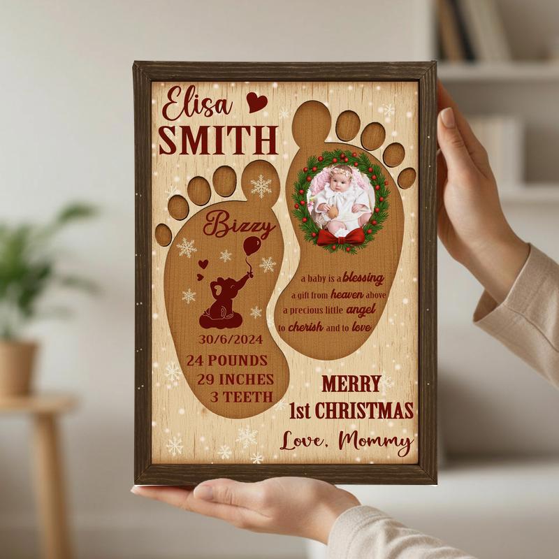 Personalized Baby's First Christmas Footprint Keepsake Canvas