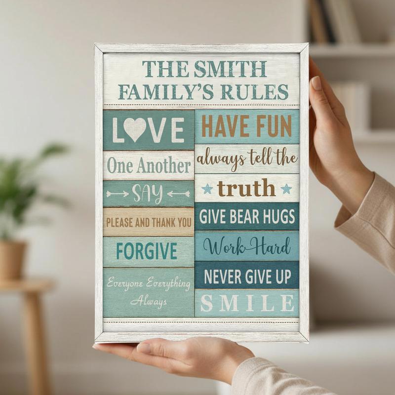 Personalized Coastal Rustic Farmhouse Family Rules Canvas