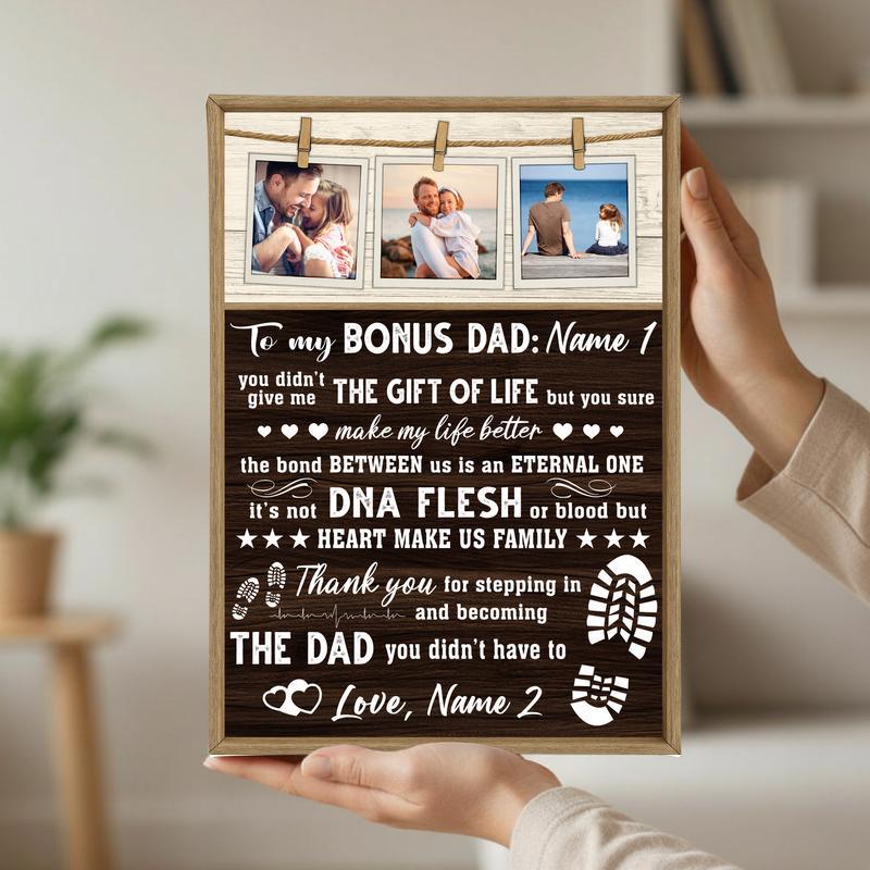 The Best Bonus Dad - Personalized Rustic Farmhouse Canvas