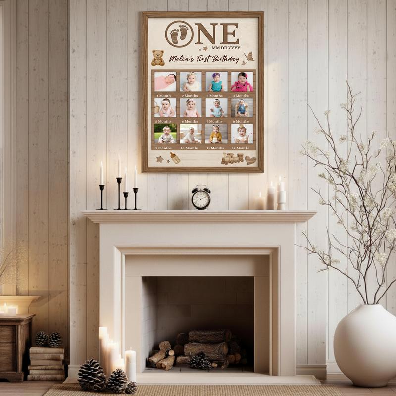 Baby Milestone 1st Birthday Gift - Custom Photo Collage Canvas