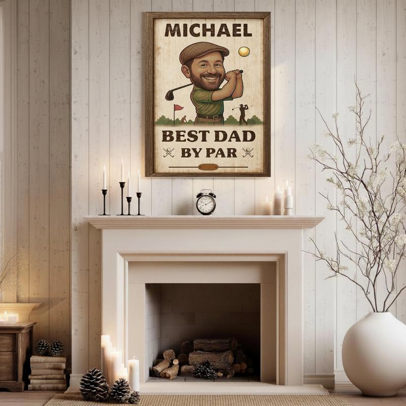 "Best Dad By Par" Custom Golf Portrait Gift Canvas