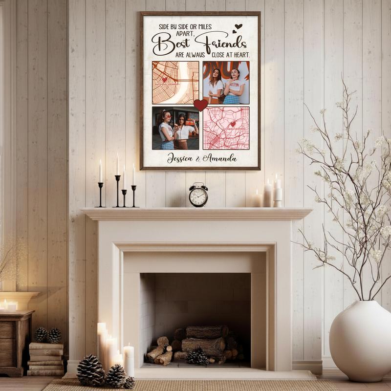 Connecting Hearts Best Friend Long Distance Map Photo Canvas