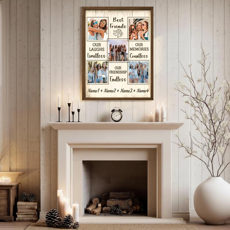 Custom Best Friend Photo Collage Canvas - Rustic Keepsake Gift