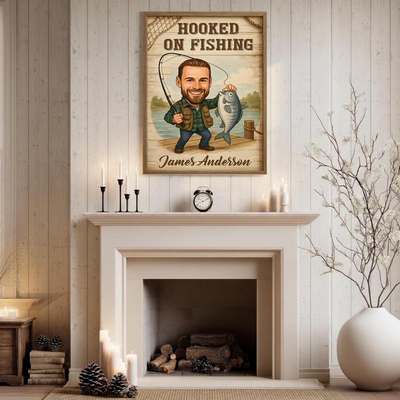 Funny Gift For Dad - Custom Fisherman Caricature Cartoon Canvas