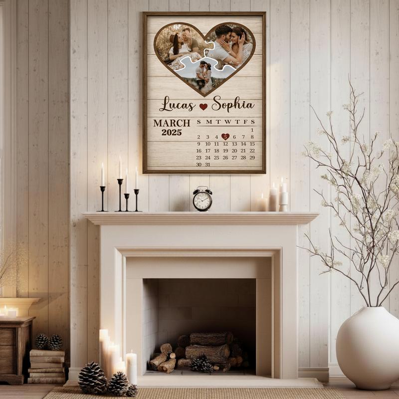 Milestone Heart Calendar Personalized Couple Photo Gift Canvas
