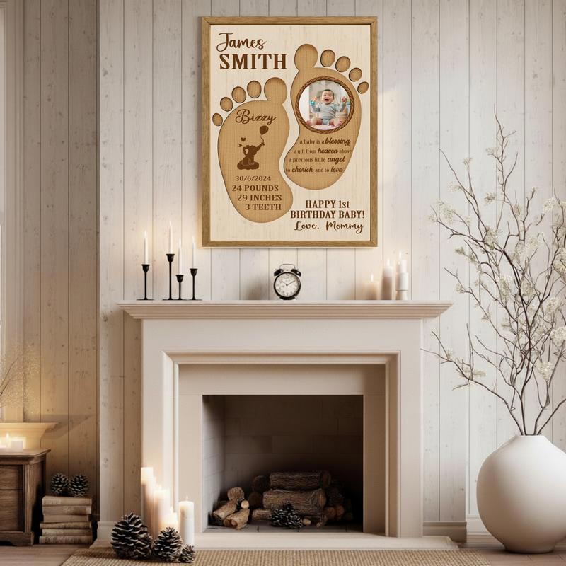 Newborn Keepsake Canvas - Baby Footprint & 1st Birthday Stats