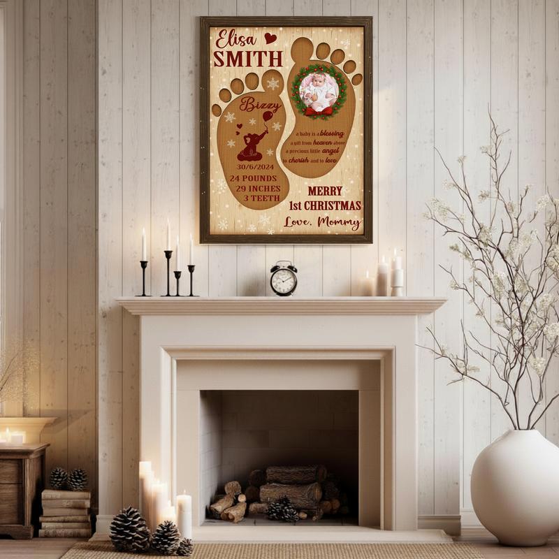 Personalized Baby's First Christmas Footprint Keepsake Canvas