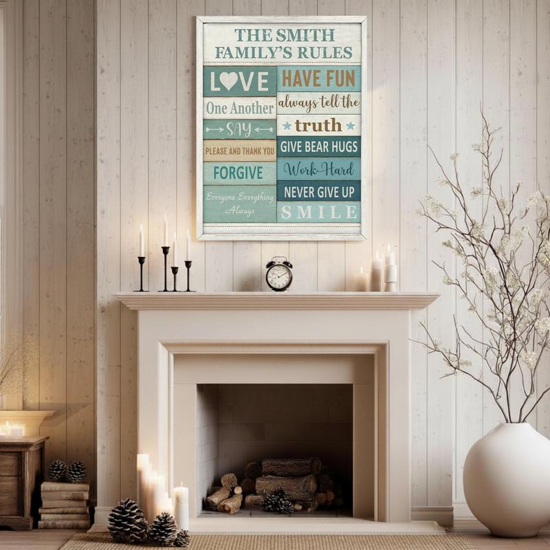 Personalized Coastal Rustic Farmhouse Family Rules Canvas