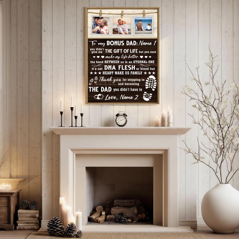 The Best Bonus Dad - Personalized Rustic Farmhouse Canvas