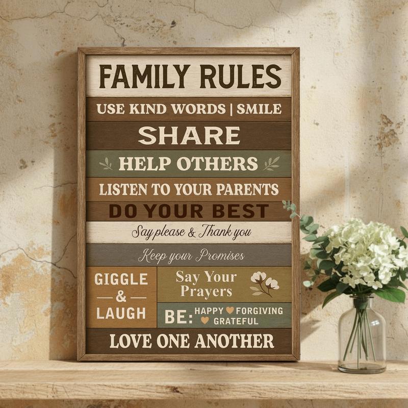 A Timeless Rustic Touch - Farmhouse Family Rules Art Canvas