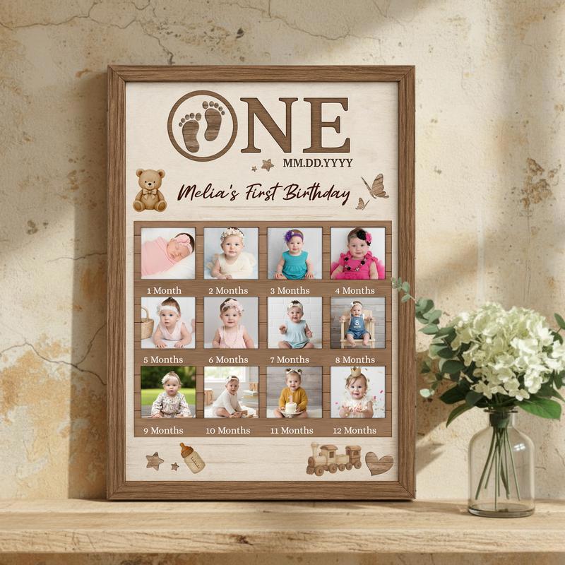 Baby Milestone 1st Birthday Gift - Custom Photo Collage Canvas
