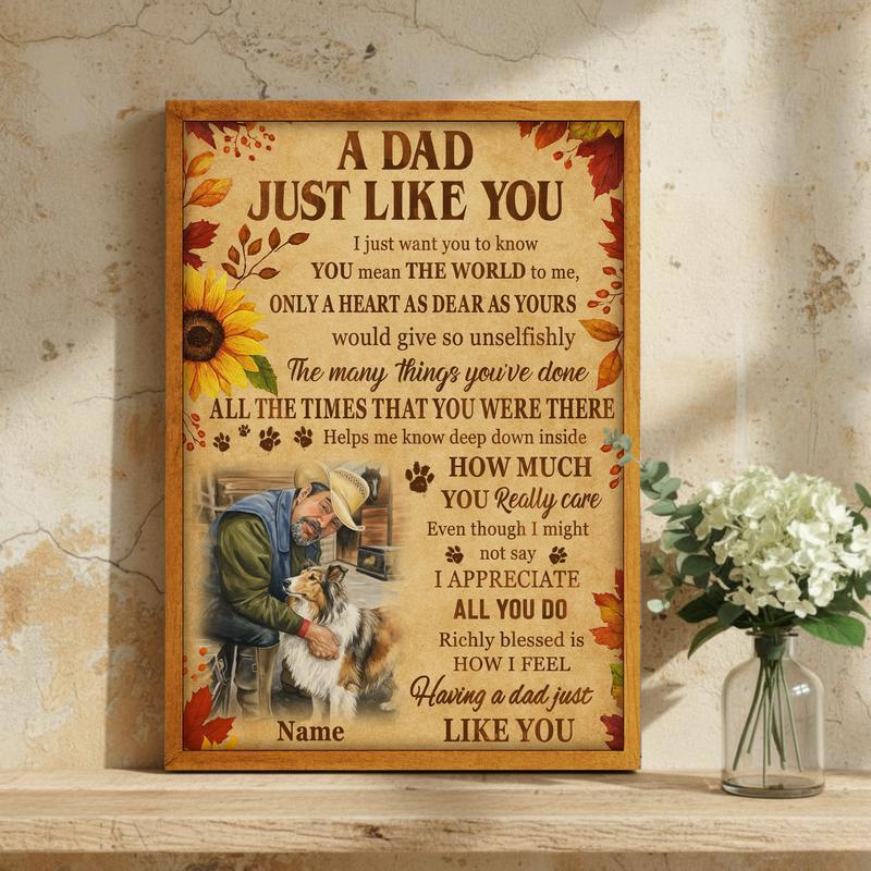 Beloved Dog Dad Photo Keepsake - Rustic Fall Thanksgiving Canvas