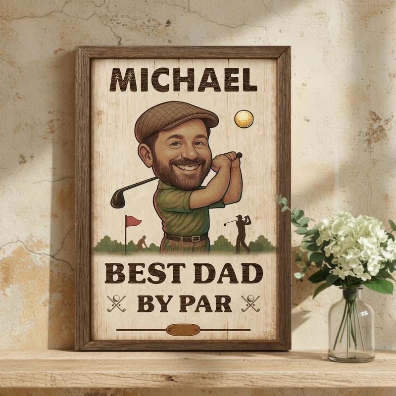 "Best Dad By Par" Custom Golf Portrait Gift Canvas