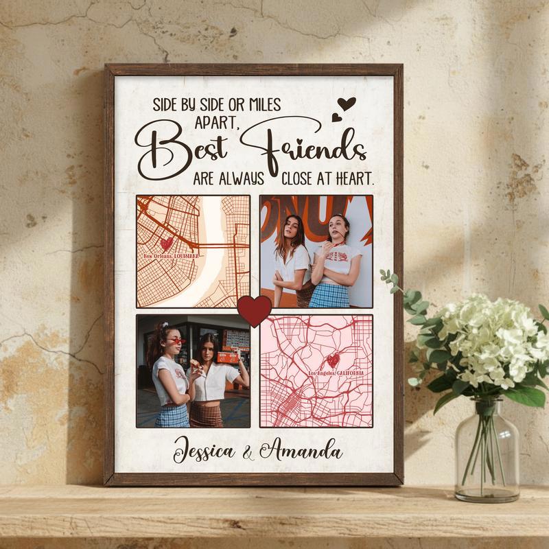 Connecting Hearts Best Friend Long Distance Map Photo Canvas
