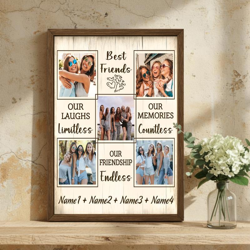 Custom Best Friend Photo Collage Canvas - Rustic Keepsake Gift