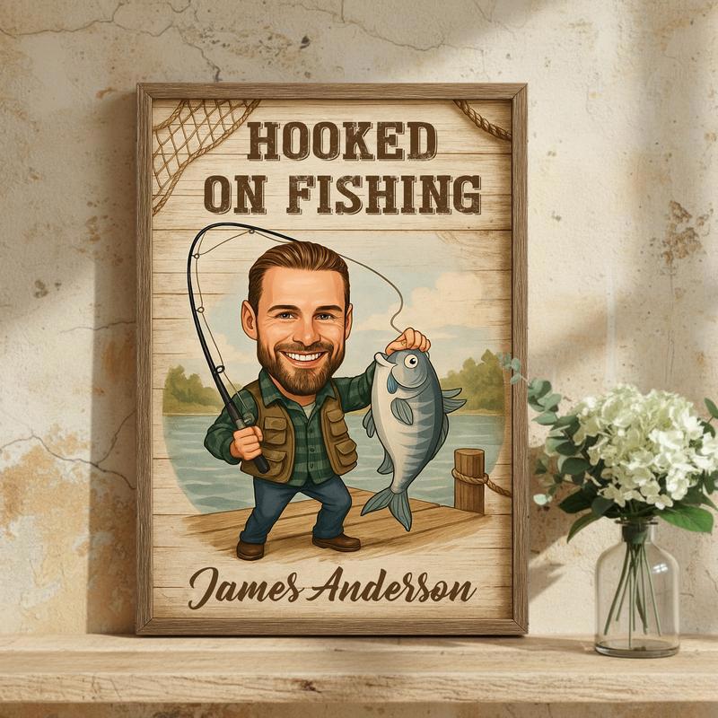 Funny Gift For Dad - Custom Fisherman Caricature Cartoon Canvas