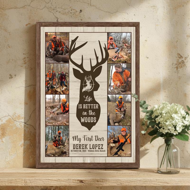 Life Is Better In The Woods - Deer Hunting Photo Collage Canvas