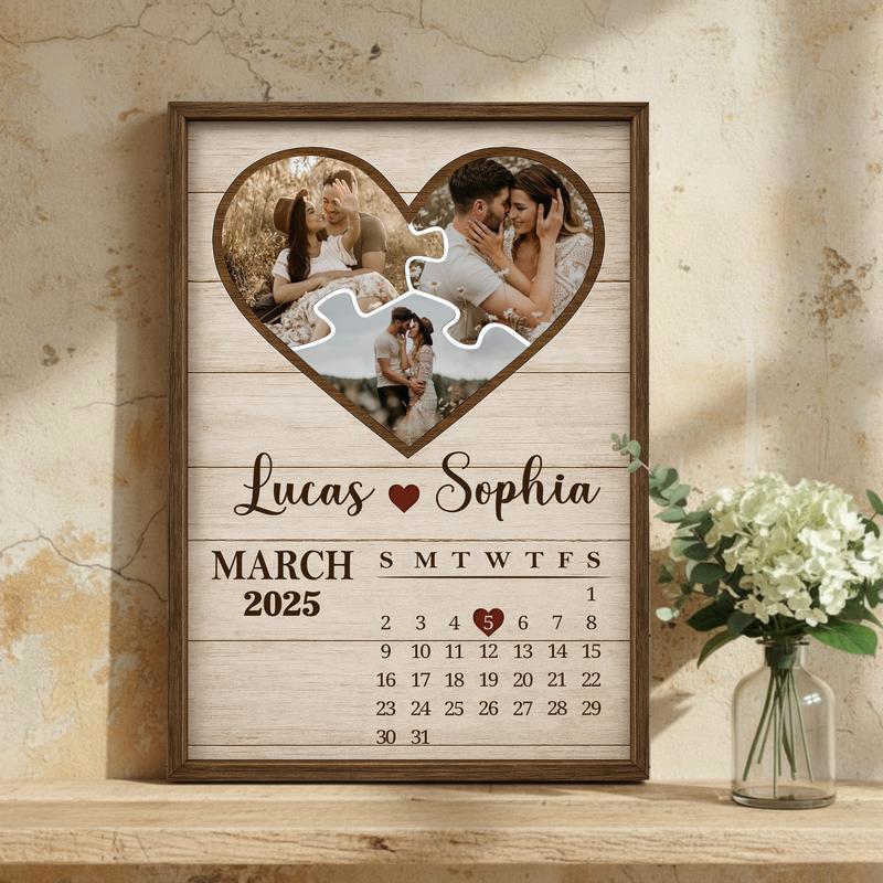 Milestone Heart Calendar Personalized Couple Photo Gift Canvas