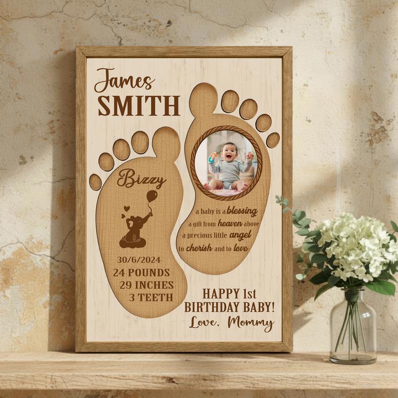 Newborn Keepsake Canvas - Baby Footprint & 1st Birthday Stats