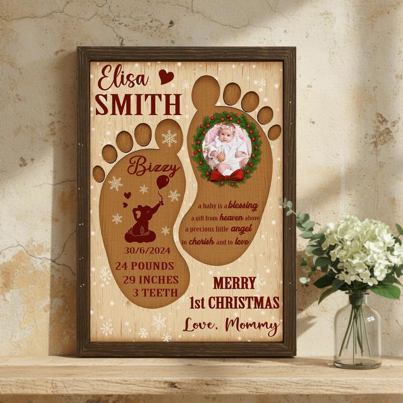 Personalized Baby's First Christmas Footprint Keepsake Canvas