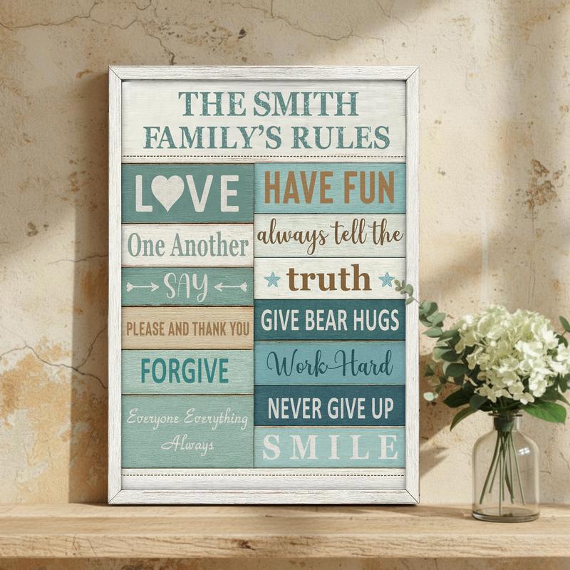 Personalized Coastal Rustic Farmhouse Family Rules Canvas