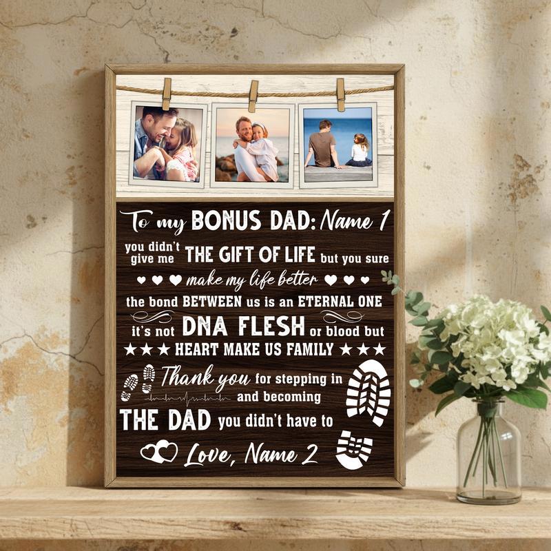 The Best Bonus Dad - Personalized Rustic Farmhouse Canvas