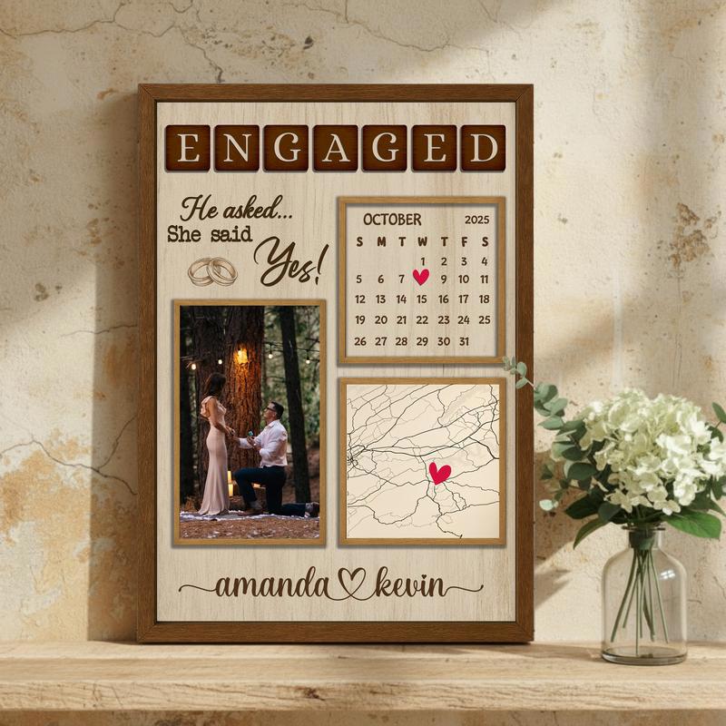 Where We Said Yes - Personalized Map & Calendar Print Canvas