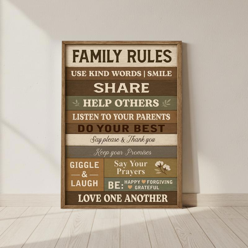 A Timeless Rustic Touch - Farmhouse Family Rules Art Canvas - Personalize Wall Art
