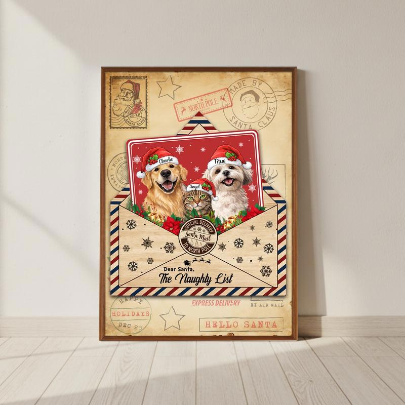 Adorable Custom Pet Portrait - Santa's Special Delivery Canvas - Personalize Wall Art