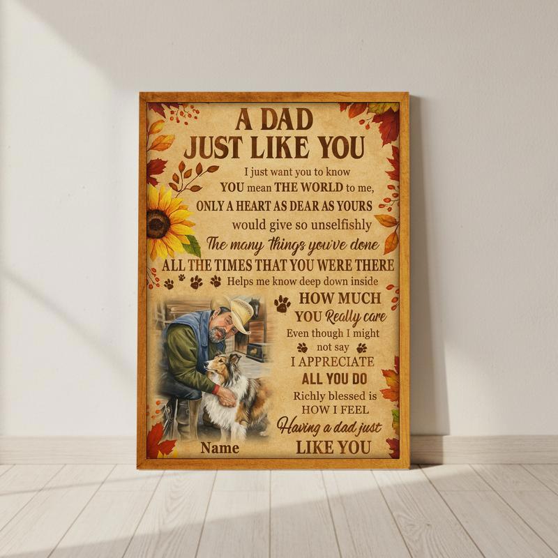 Beloved Dog Dad Photo Keepsake - Rustic Fall Thanksgiving Canvas - Personalize Wall Art