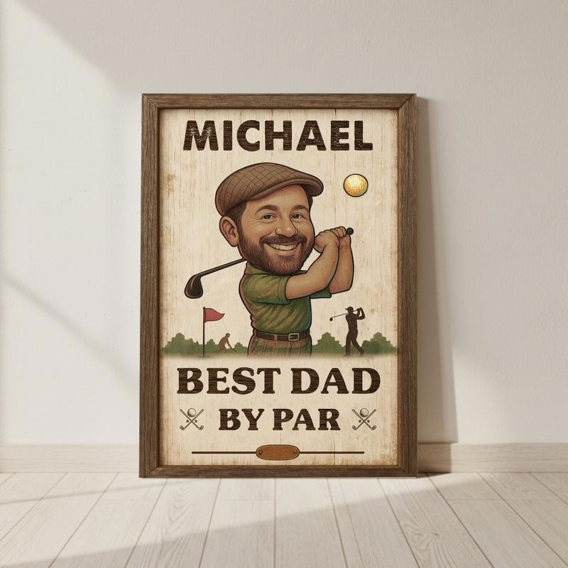 "Best Dad By Par" Custom Golf Portrait Gift Canvas - Personalize Wall Art