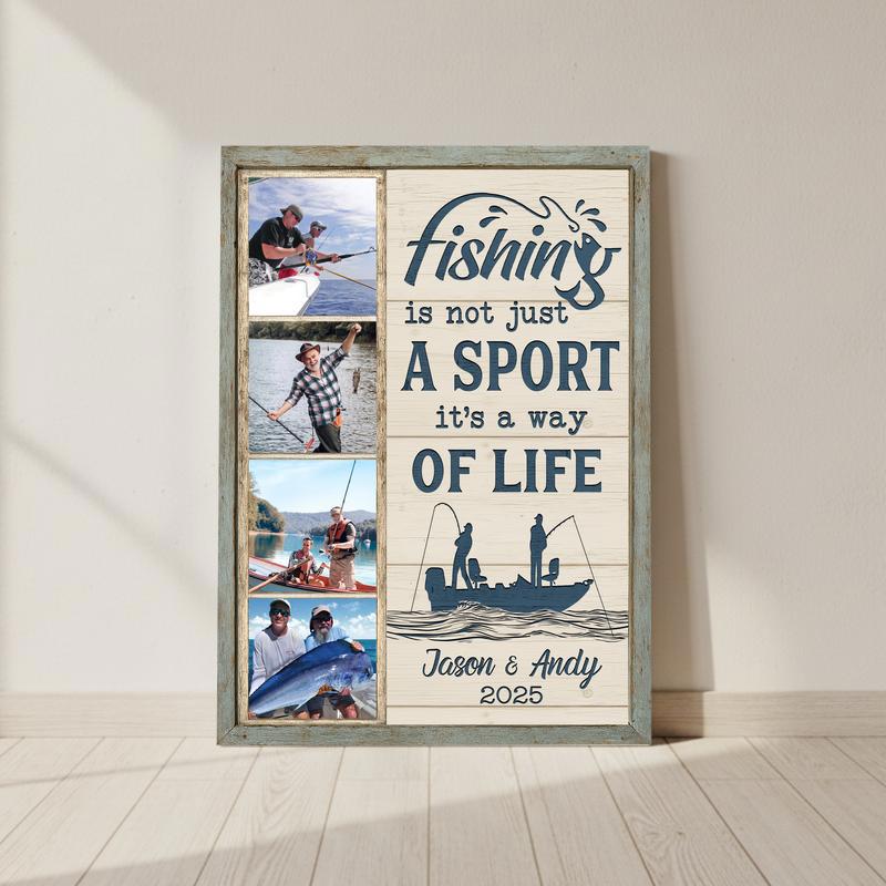 Coastal Fishing Memories Photo Canvas - Personalized Gift For Him - Personalize Wall Art