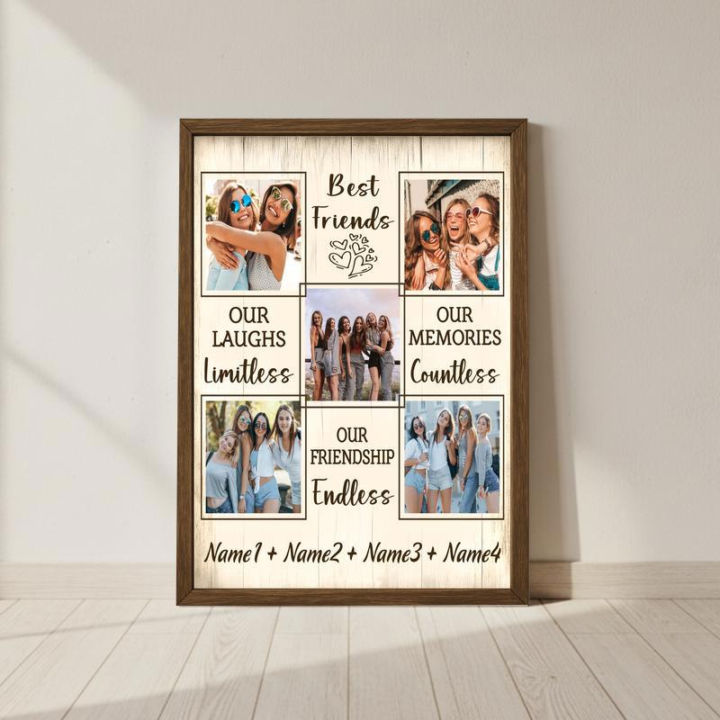 Custom Best Friend Photo Collage Canvas - Rustic Keepsake Gift - Personalize Wall Art