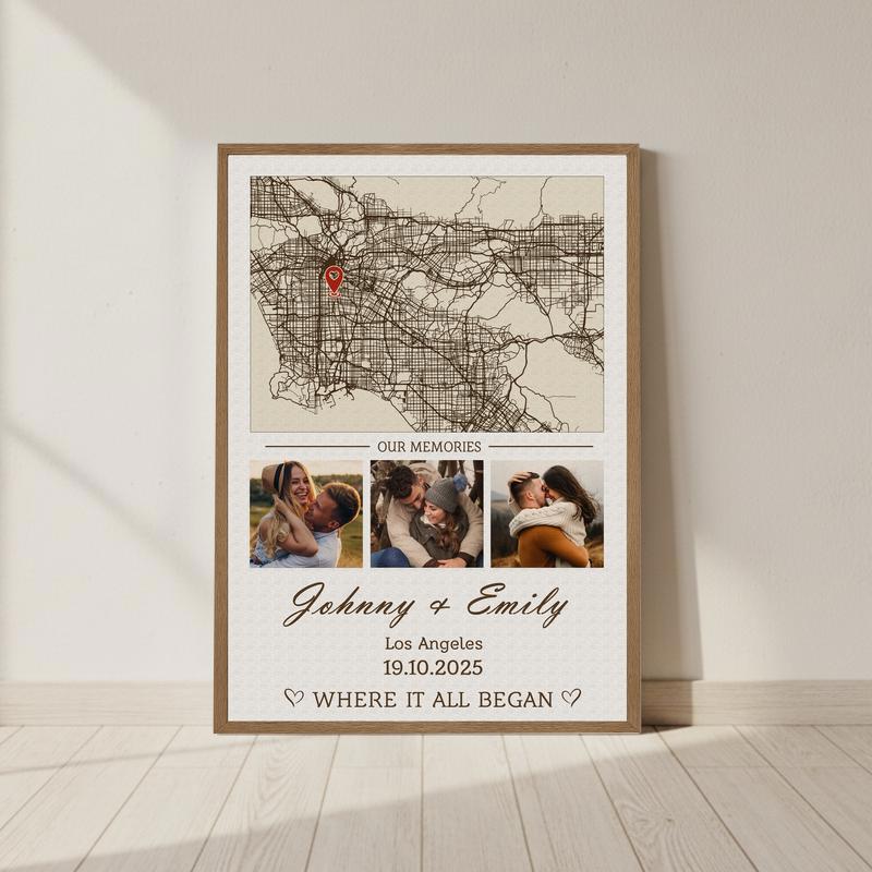 Custom Our First Location Map Canvas - Where Our Love Story Began - Personalize Wall Art
