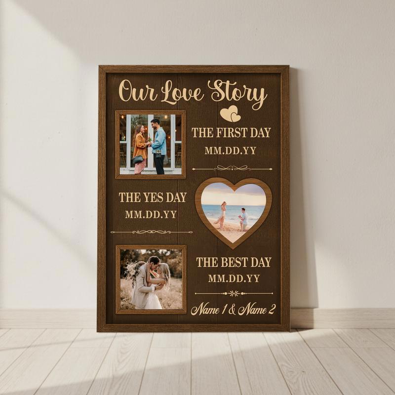 Love Story Timeline Canvas - Milestones Photo Gift For Couples - Personalize Wall Art
