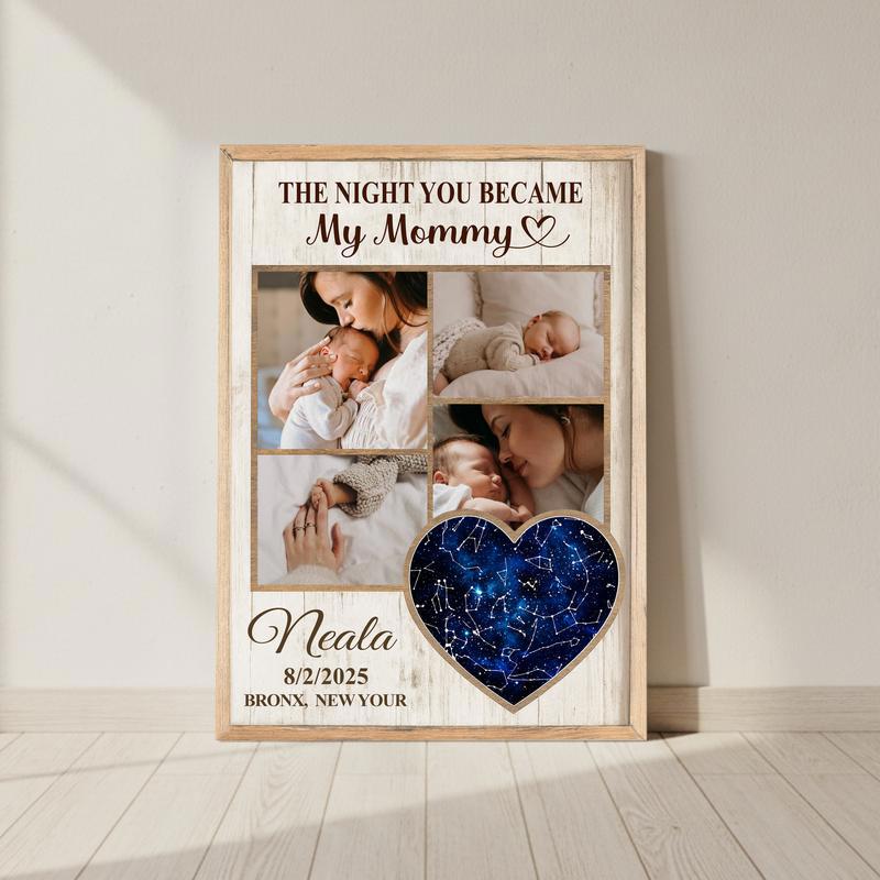 Meaningful Star Map Keepsake - New Mom Photo Collage Canvas - Personalize Wall Art